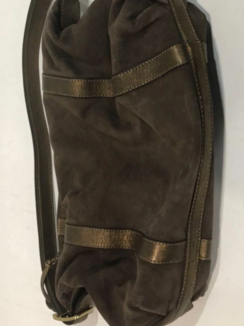 Women’s Cole Haan Brown Suede/Metallic Gold Leather Hobo Shoulder Bag